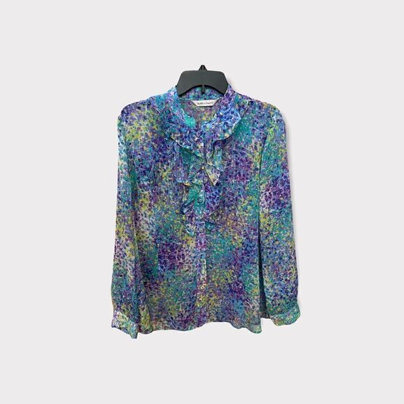 Draper’s & Damon’s Sheer Watercolor Blouse Sz L - Picture 1 of 4